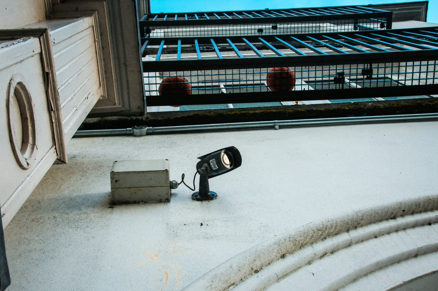 A camera on wall as part of a home security camera installation
