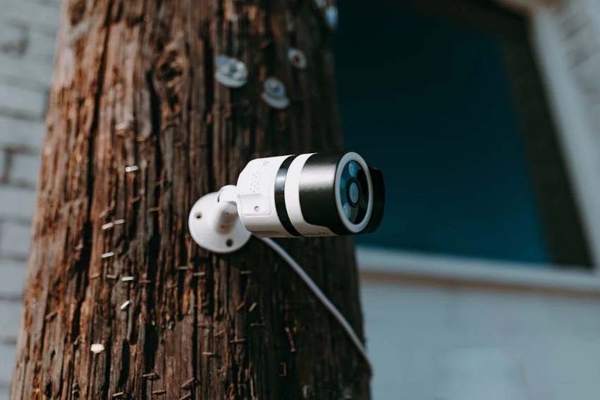 Close-up of a commercial security camera