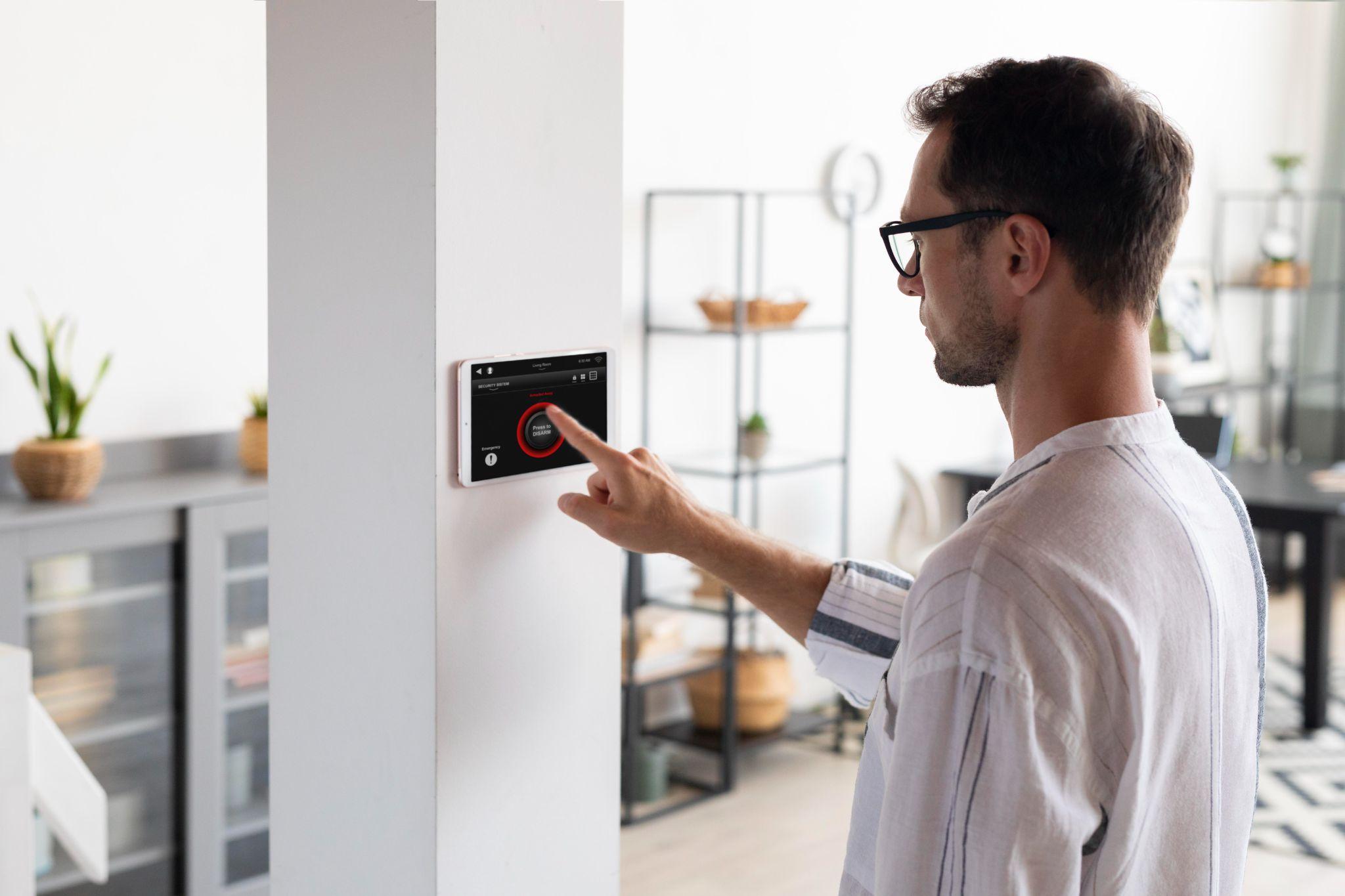 A person using an access control system.
